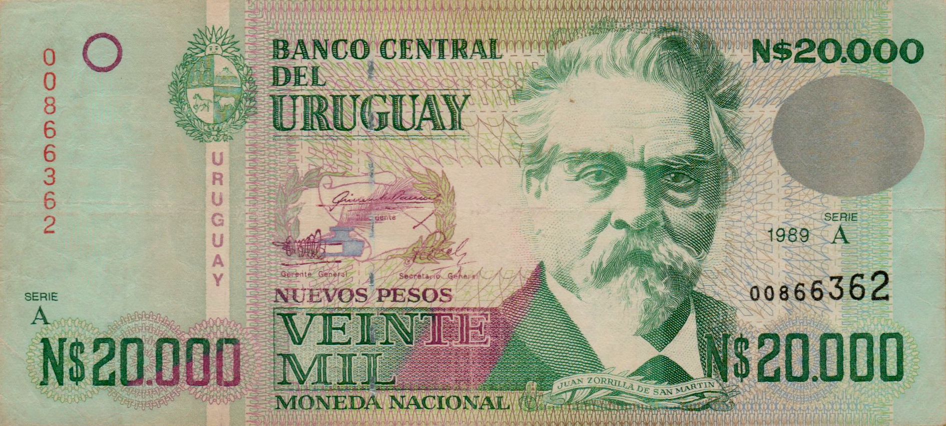 Uruguay 20000 1989 VF P-69/a